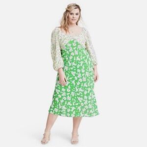 RIXO | 16W/18W | Daisy Long-Sleeve Midi Swing Dress